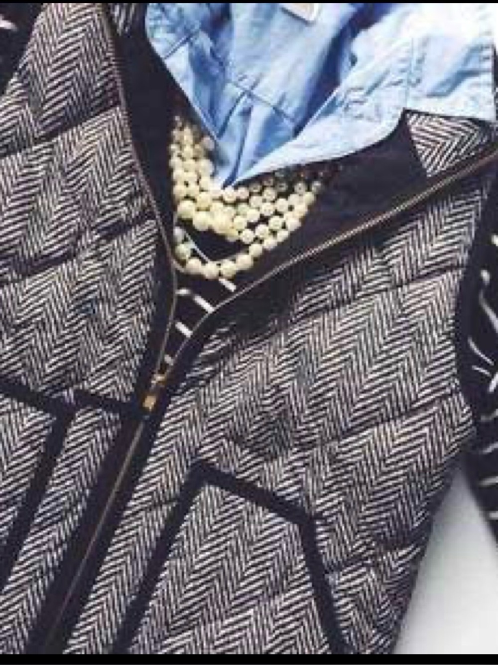 J. Crew Black and White Herringbone Quilted Vest